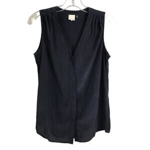 Ecru Top Womens Size XS Black V-Neck Sleeveless Hidden Snap Front Minimalist